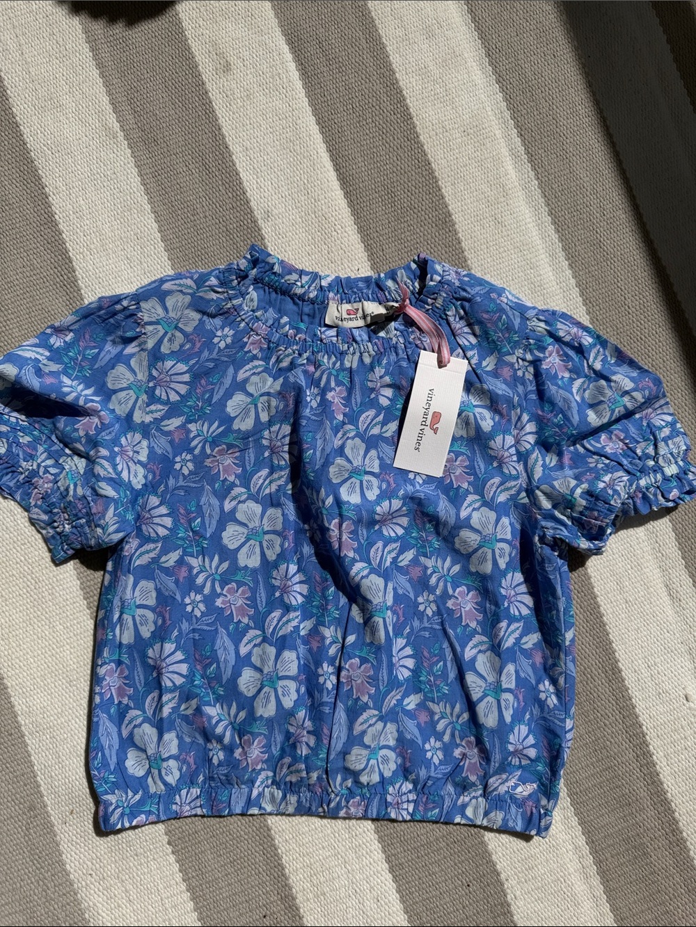 Vineyard Vines Blue Floral Puff-Sleeve Top